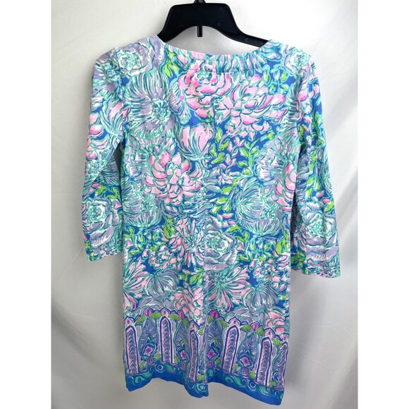 Lilly Pulitzer Size M Blue Pink Sherrill Multi in Full Bloom Dress 3/4 Sleeve - Picture 2 of 7